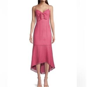 Aidan Mattox Pink Dress Eyelet Lace Dress Cut Out High Low Midi Sheath Size 8